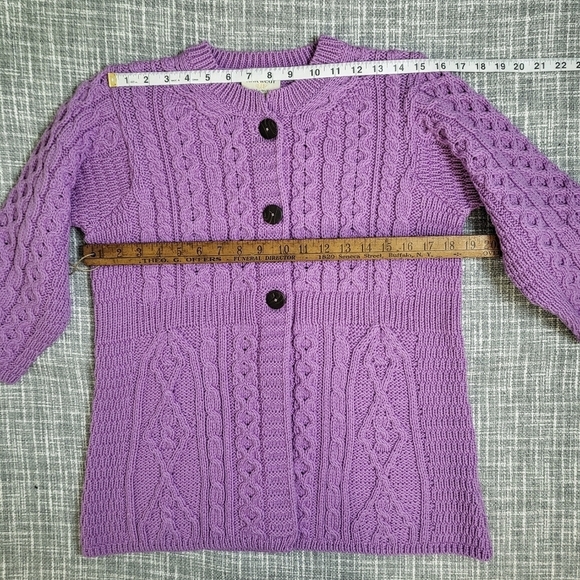 Kilronan Knitwear Cardigan Ireland Merino Wool Aran Style Lilac Rose Women’s S - Picture 3 of 9